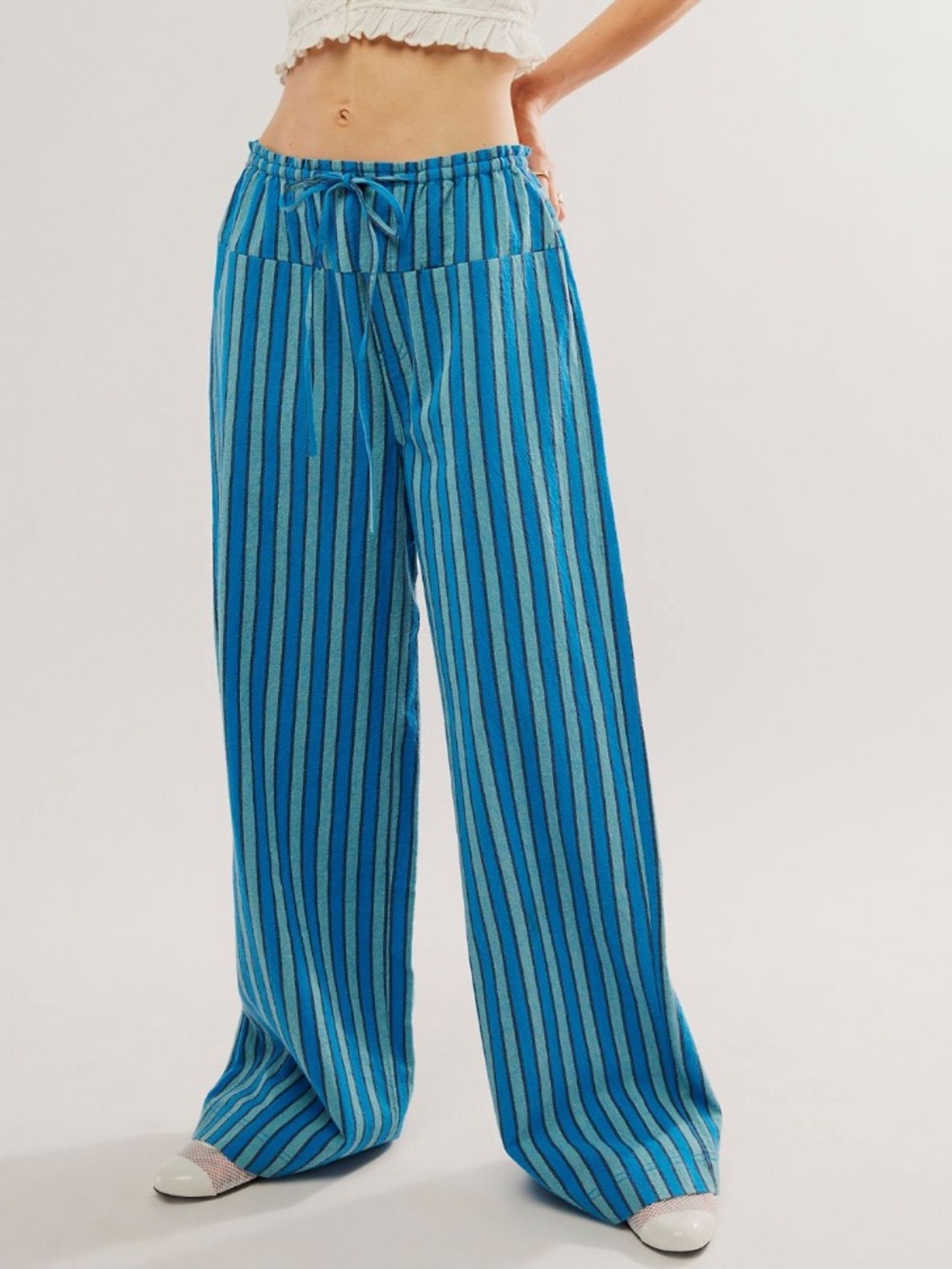Free People Hudson Canyon Striped Blue Wide-Leg Pants